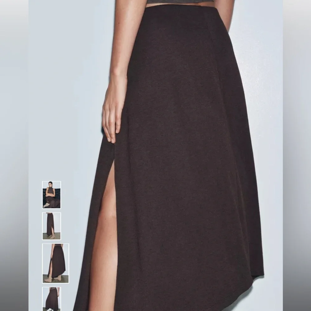 ZARA ASYMMETRIC MIDI SKIRT Elegant Brown Women's LEG OPEN SPLIT AWESOME SZ SMALL - Picture 6 of 7